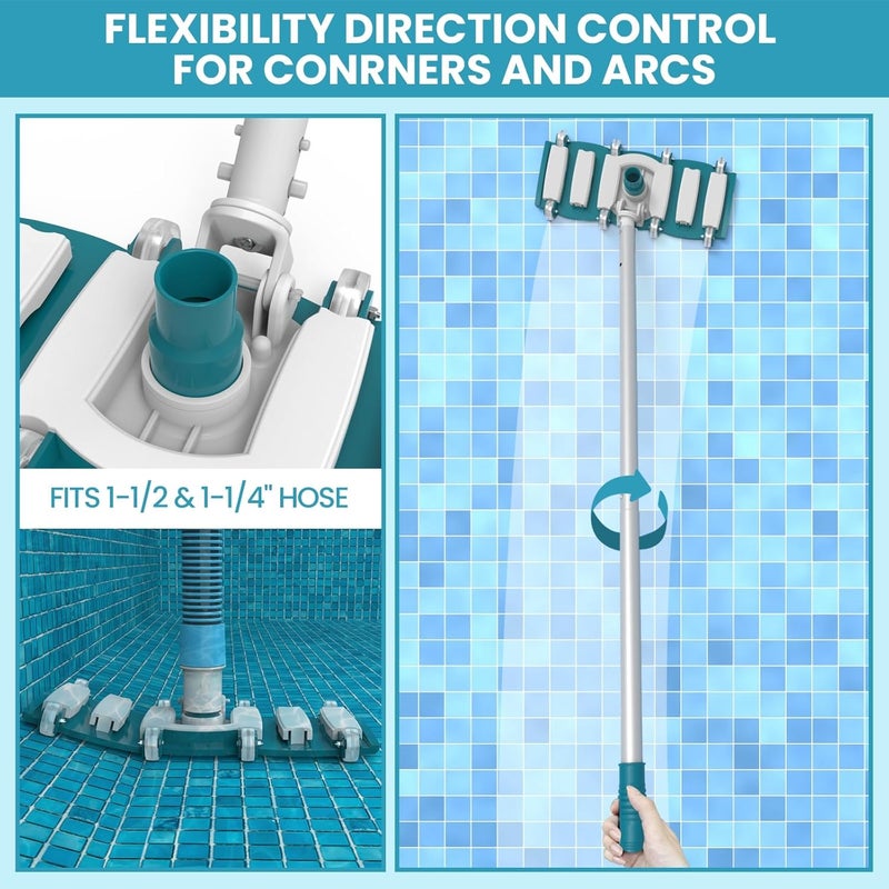 POOLWHALE Professional 1-1/2-Inch x 36-Feet Swimming Pool Vacuum Hoses and Weighted Rotatable Handle Vacuum Head with Wheels, Perfect for Above Ground and Inground Pools - Image 3